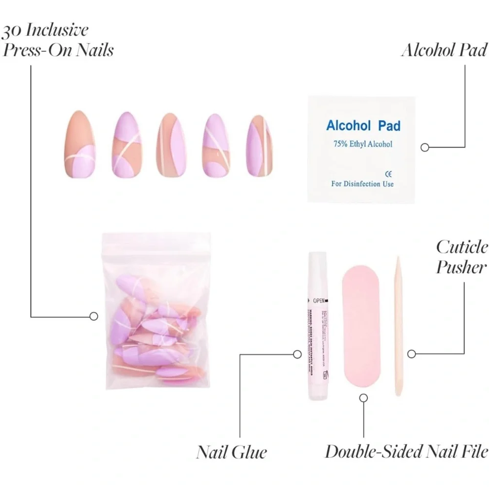 Glamnetic Press On Nails Purple Power Semi-Transparent Medium Almond Nails NEW - Picture 4 of 8